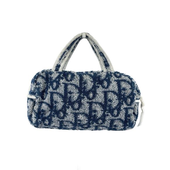 Dior Vintage Blue Monogram Diorissimo 2 Terrycloth Cosmetic Mini Top Handle Bag - Picture 2 of 6